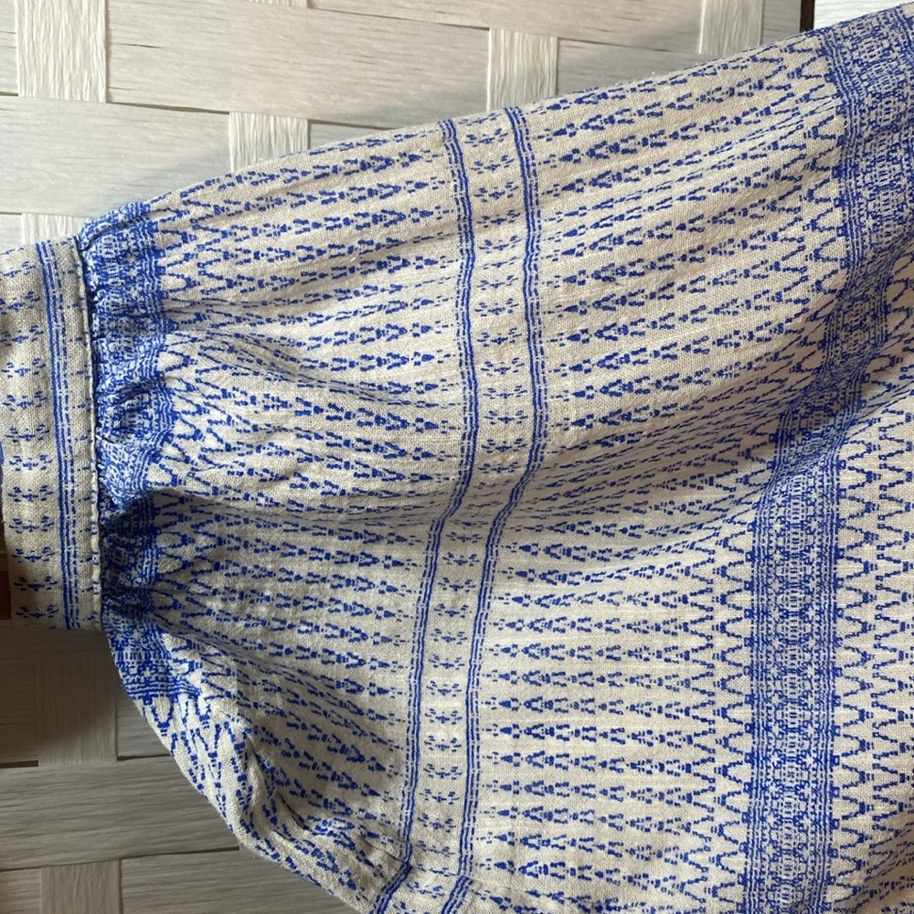 Anthropologie‎ Maeve Lena Blue/Ivory Yarn Dyed Balloon Sleeve Oversized Size XS - Picture 6 of 14